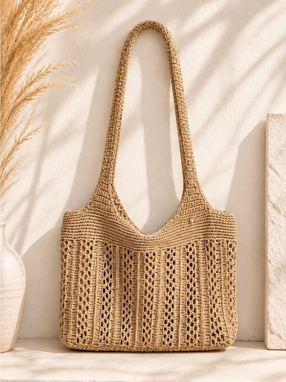 ✨ The Sak Tan Crochet Hobo Shoulder Bag Slouchy Boho Purse ✨